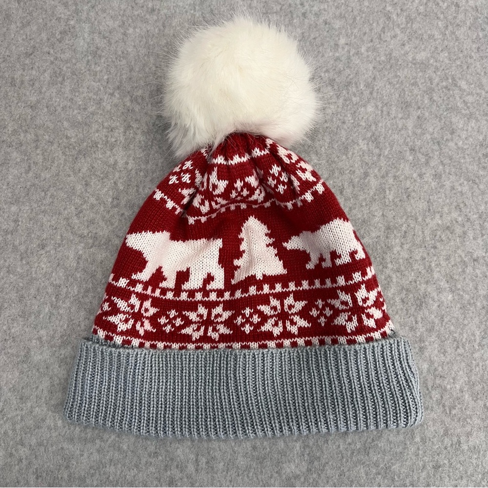 Vera Bradley Cozy Hat Beary Merry Red Polar Bear Tree & Snowflake Pom Pom Nordic